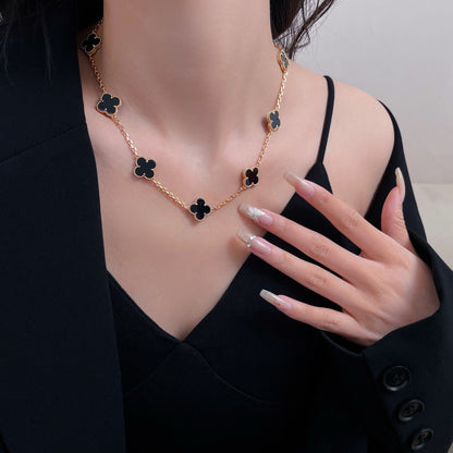 [⭐Haelin Jewelry]CLOVER 10 MOTIFS ONYX NECKLACE