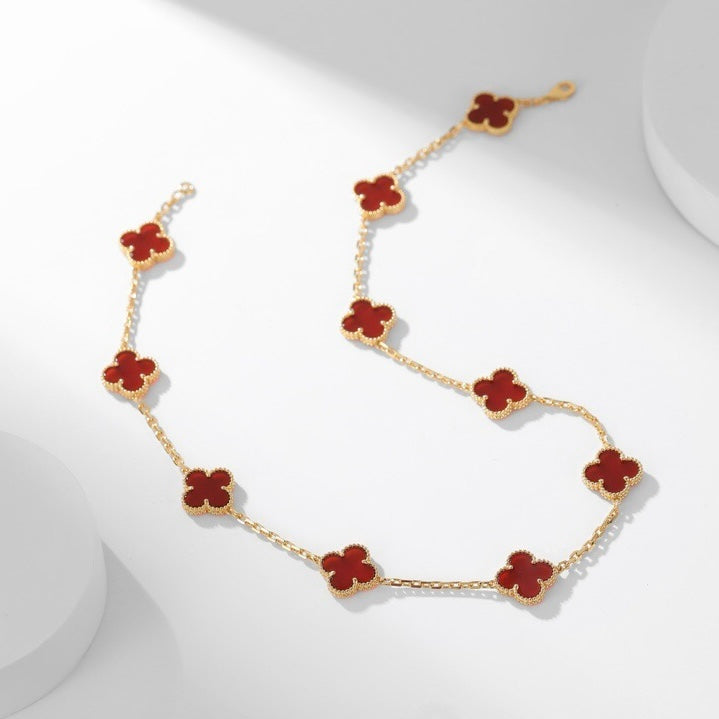[⭐Haelin Jewelry]CLOVER 10 MOTIFS CARNELIAN NECKLACE