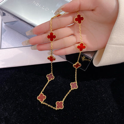 [⭐Haelin Jewelry]CLOVER 10 MOTIFS CARNELIAN NECKLACE