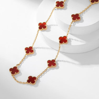 [⭐Haelin Jewelry]CLOVER 10 MOTIFS CARNELIAN NECKLACE