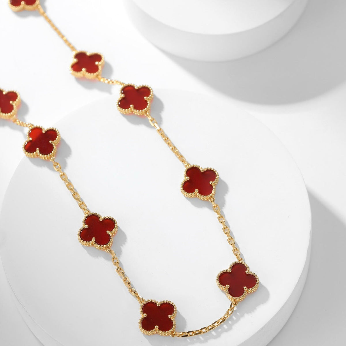 [⭐Haelin Jewelry]CLOVER 10 MOTIFS CARNELIAN NECKLACE