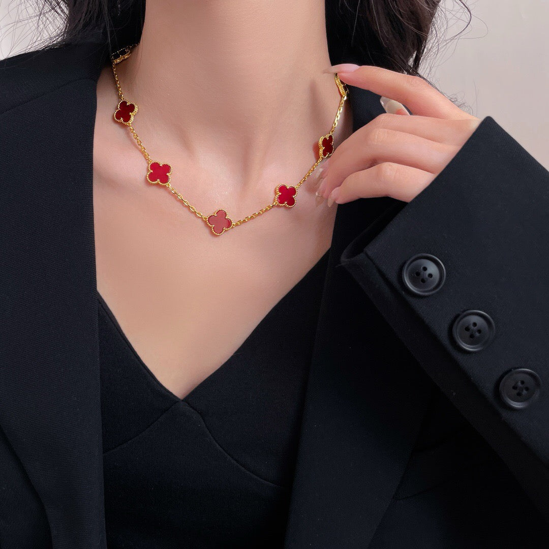 [⭐Haelin Jewelry]CLOVER 10 MOTIFS CARNELIAN NECKLACE