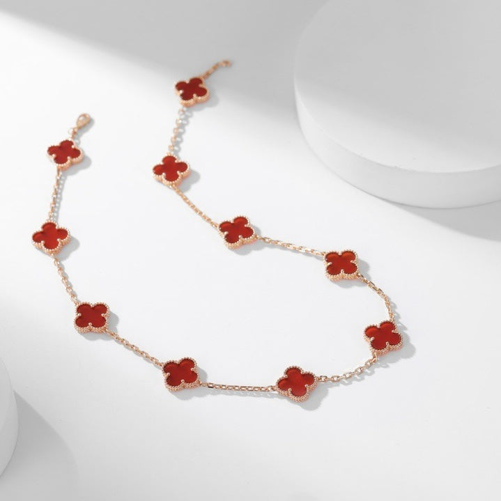 [⭐Haelin Jewelry]CLOVER 10 MOTIFS CARNELIAN NECKLACE