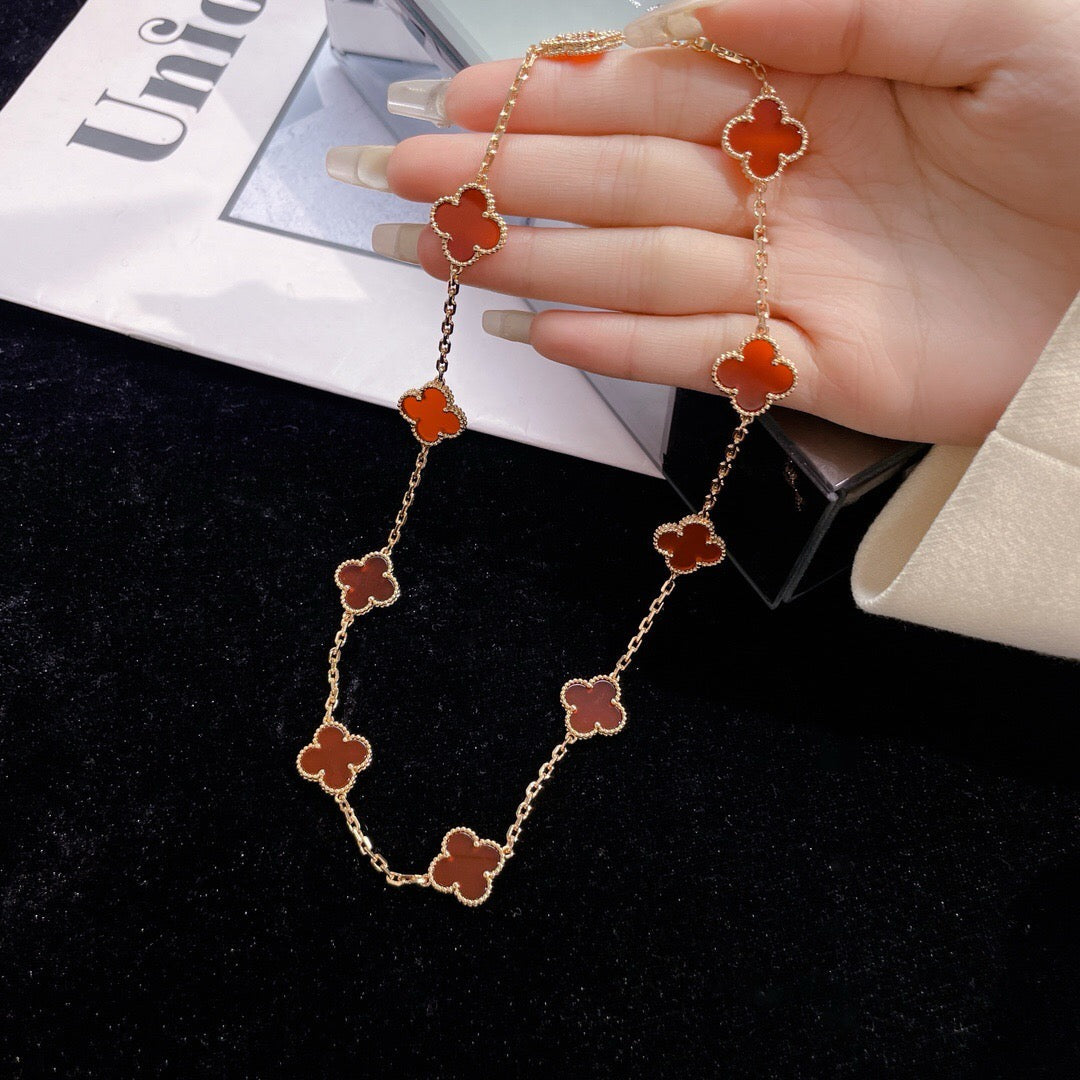 [⭐Haelin Jewelry]CLOVER 10 MOTIFS CARNELIAN NECKLACE