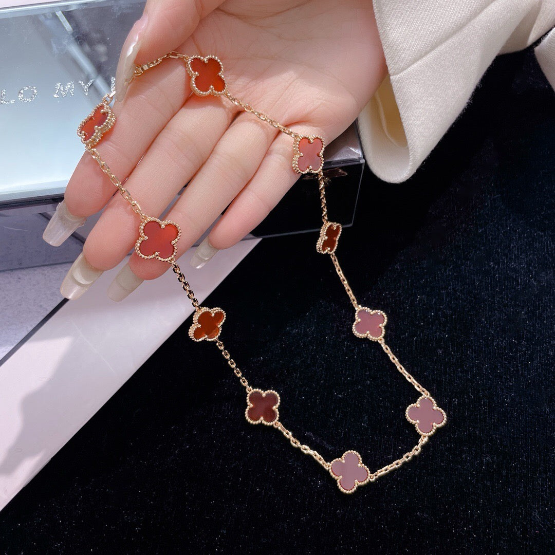 [⭐Haelin Jewelry]CLOVER 10 MOTIFS CARNELIAN NECKLACE
