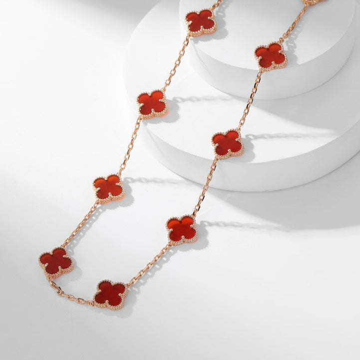 [⭐Haelin Jewelry]CLOVER 10 MOTIFS CARNELIAN NECKLACE