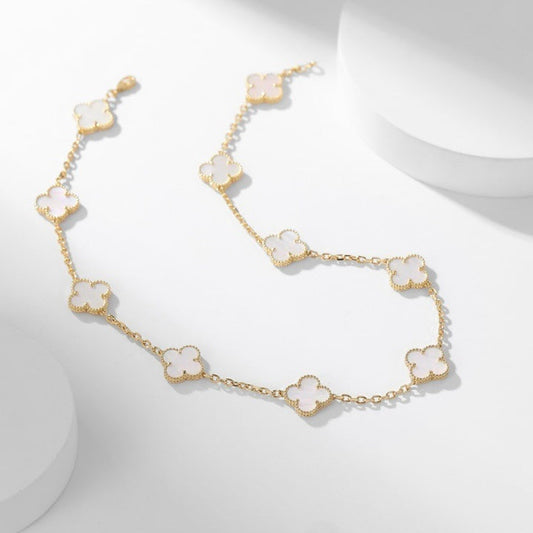 [⭐Haelin Jewelry]CLOVER 10 MOTIFS WHITE MOTHER OF PEARL NECKLACE