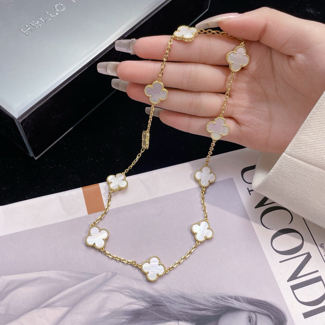 [⭐Haelin Jewelry]CLOVER 10 MOTIFS WHITE MOTHER OF PEARL NECKLACE
