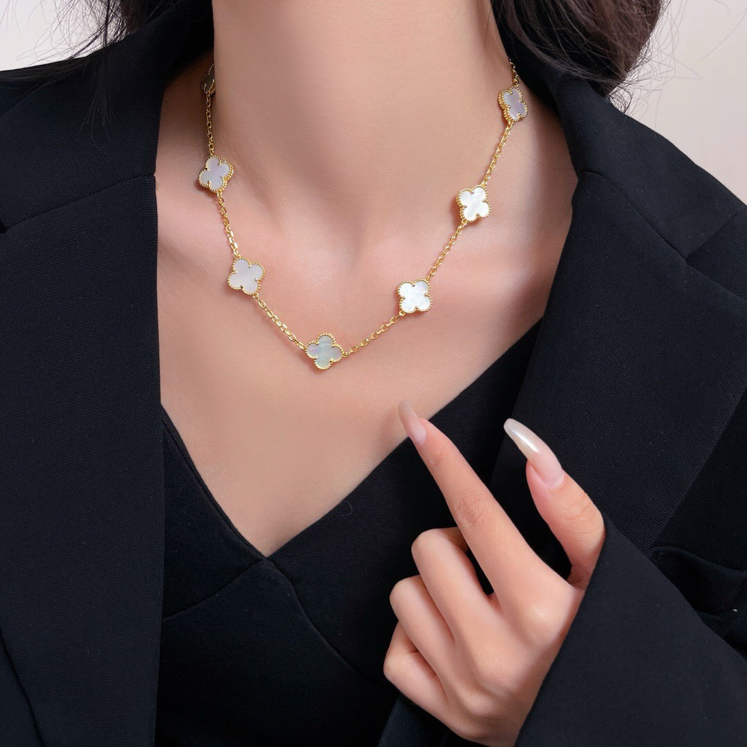 [⭐Haelin Jewelry]CLOVER 10 MOTIFS WHITE MOTHER OF PEARL NECKLACE