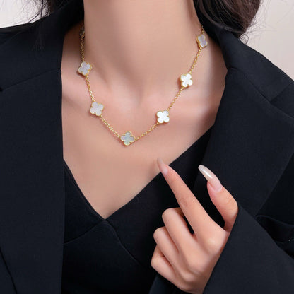 [⭐Haelin Jewelry]CLOVER 10 MOTIFS WHITE MOTHER OF PEARL NECKLACE