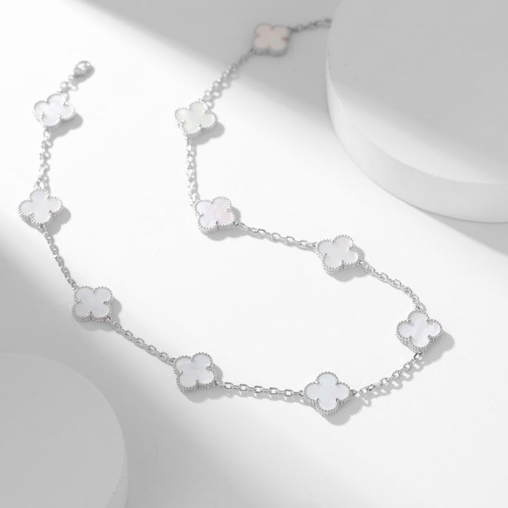 [⭐Haelin Jewelry]CLOVER 10 MOTIFS WHITE MOTHER OF PEARL NECKLACE