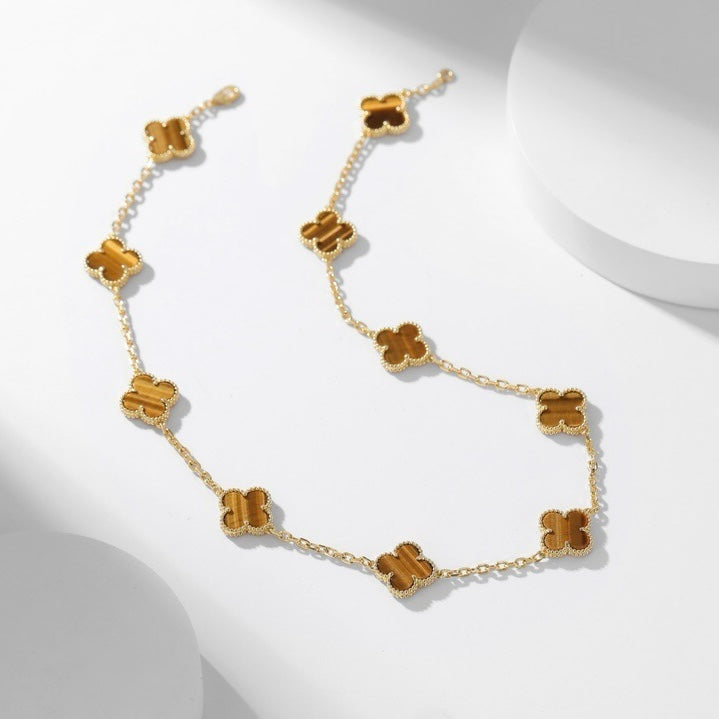 [⭐Haelin Jewelry]CLOVER 10 MOTIFS TIGER EYE NECKLACE