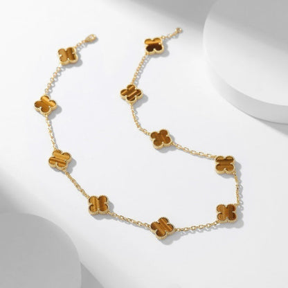 [⭐Haelin Jewelry]CLOVER 10 MOTIFS TIGER EYE NECKLACE