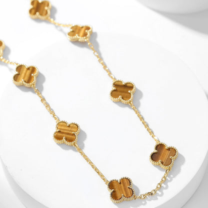 [⭐Haelin Jewelry]CLOVER 10 MOTIFS TIGER EYE NECKLACE