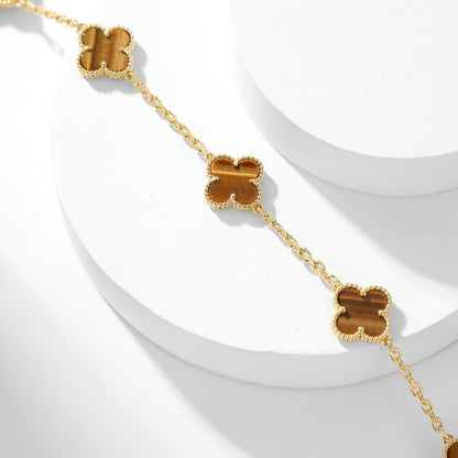 [⭐Haelin Jewelry]CLOVER 10 MOTIFS TIGER EYE NECKLACE