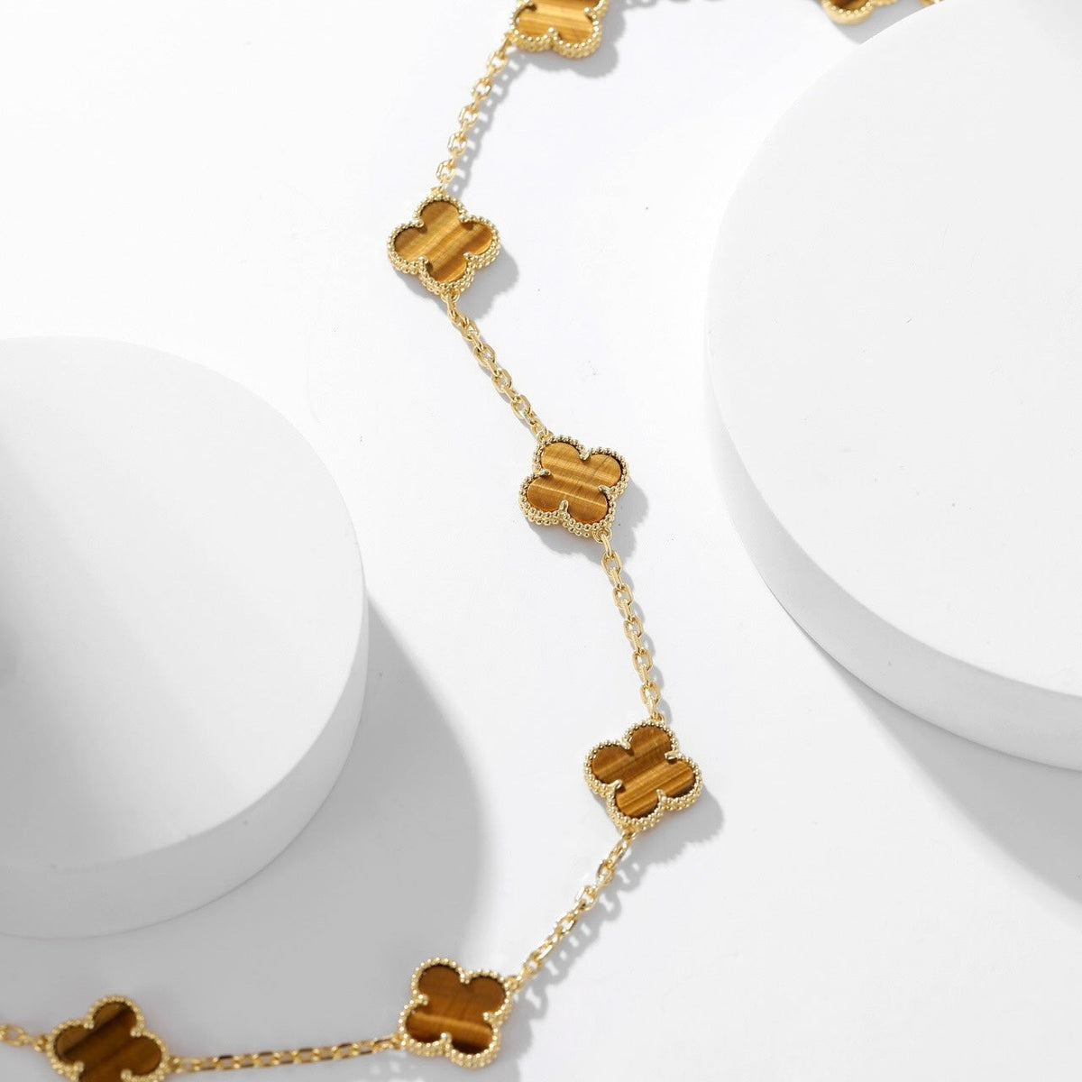 [⭐Haelin Jewelry]CLOVER 10 MOTIFS TIGER EYE NECKLACE