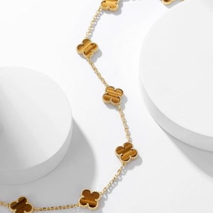 [⭐Haelin Jewelry]CLOVER 10 MOTIFS TIGER EYE NECKLACE