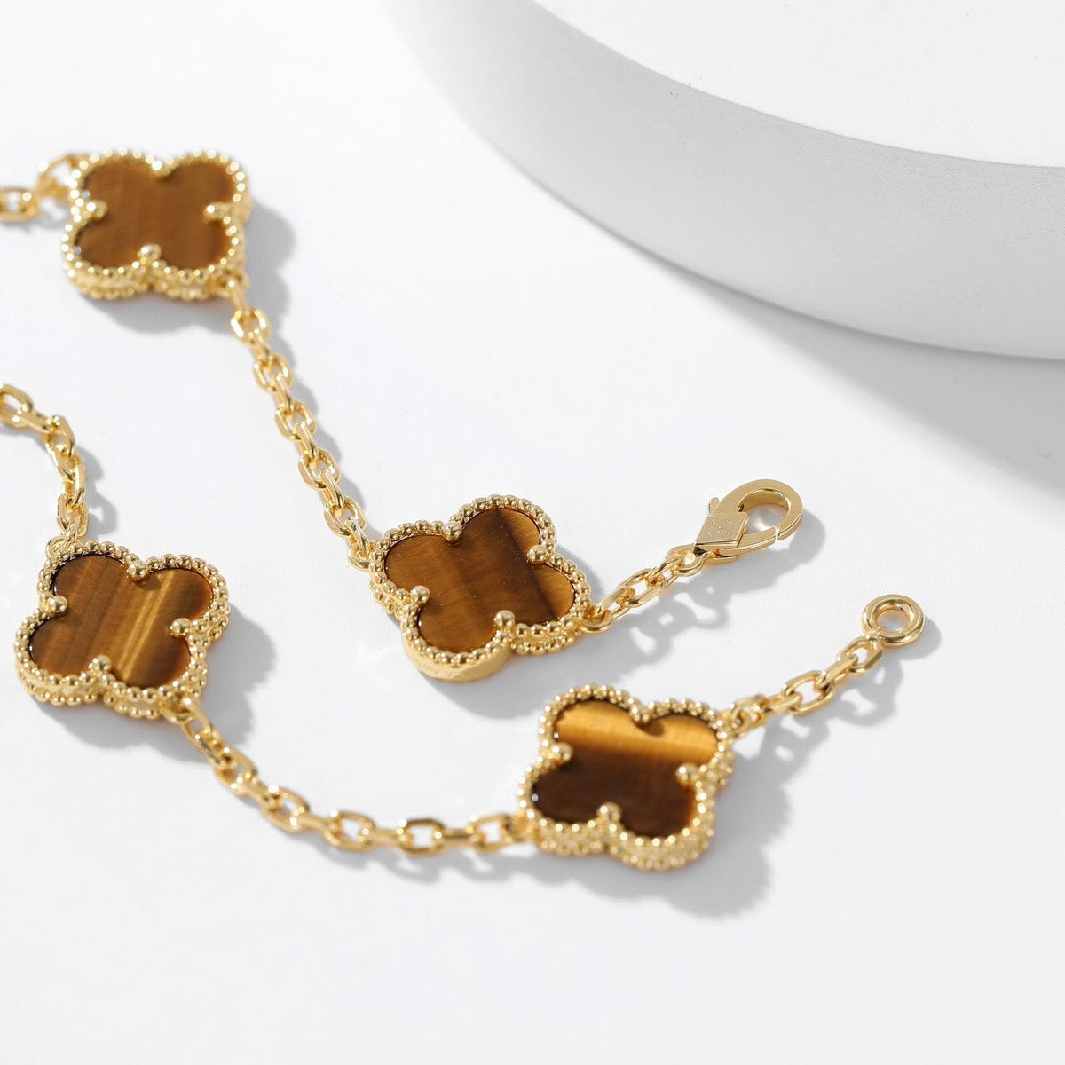 [⭐Haelin Jewelry]CLOVER 10 MOTIFS TIGER EYE NECKLACE