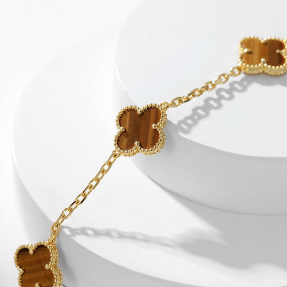 [⭐Haelin Jewelry]CLOVER 10 MOTIFS TIGER EYE NECKLACE