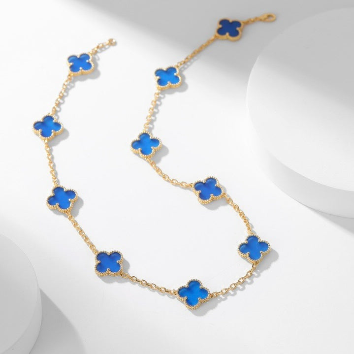 [⭐Haelin Jewelry]CLOVER 10 MOTIFS BLUE AGATE NECKLACE