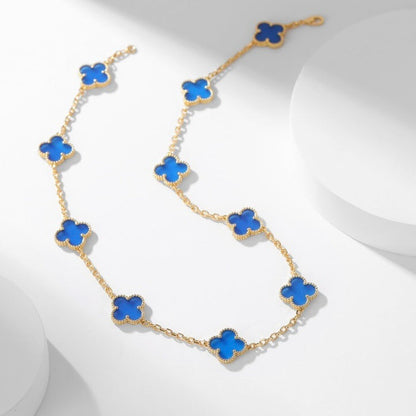 [⭐Haelin Jewelry]CLOVER 10 MOTIFS BLUE AGATE NECKLACE