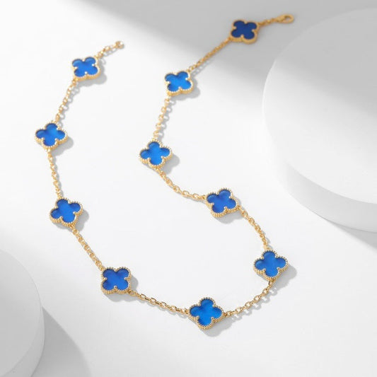 [⭐Haelin Jewelry]CLOVER 10 MOTIFS BLUE AGATE NECKLACE