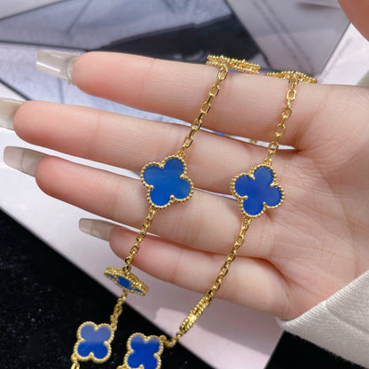 [⭐Haelin Jewelry]CLOVER 10 MOTIFS BLUE AGATE NECKLACE