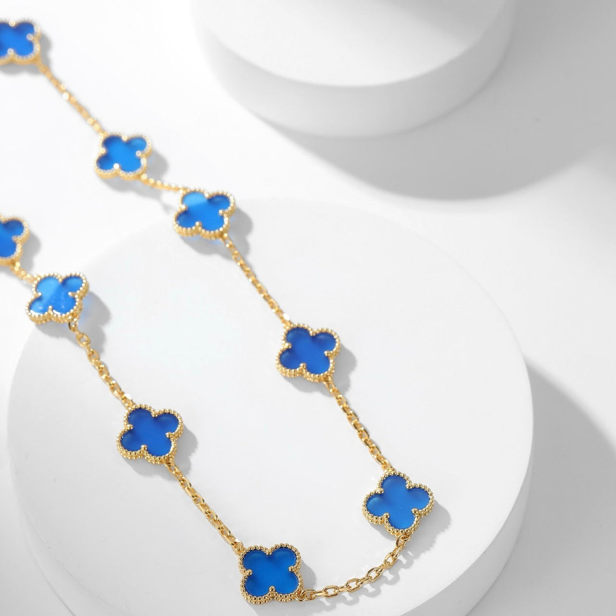 [⭐Haelin Jewelry]CLOVER 10 MOTIFS BLUE AGATE NECKLACE