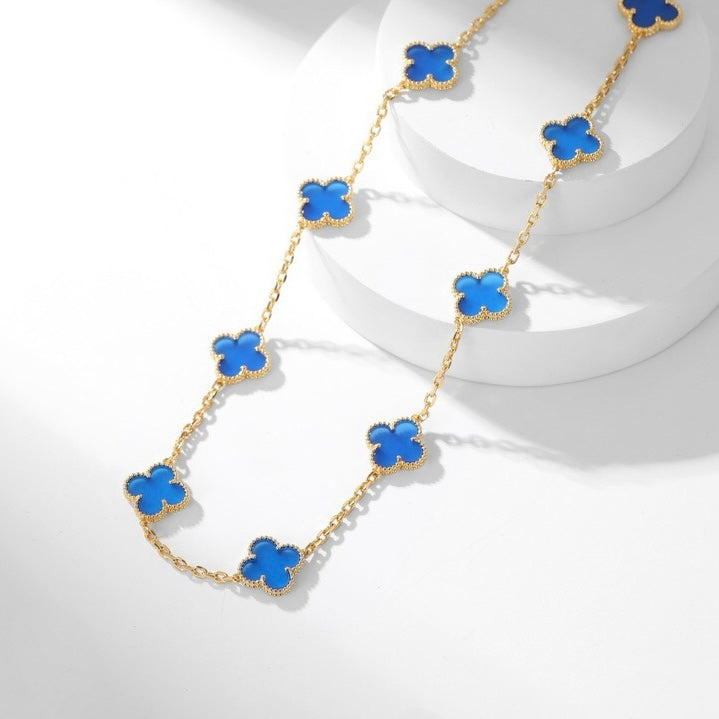 [⭐Haelin Jewelry]CLOVER 10 MOTIFS BLUE AGATE NECKLACE