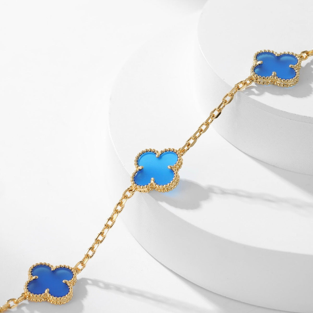 [⭐Haelin Jewelry]CLOVER 10 MOTIFS BLUE AGATE NECKLACE