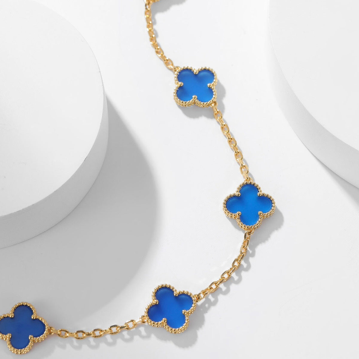 [⭐Haelin Jewelry]CLOVER 10 MOTIFS BLUE AGATE NECKLACE