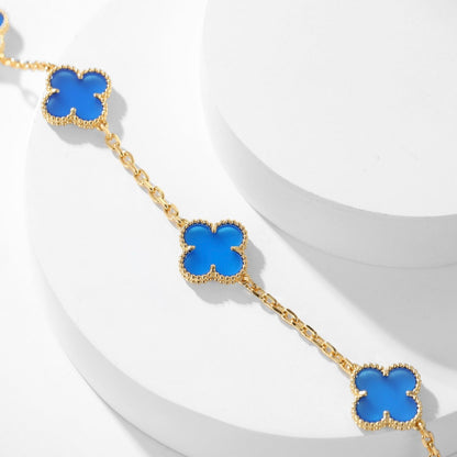 [⭐Haelin Jewelry]CLOVER 10 MOTIFS BLUE AGATE NECKLACE