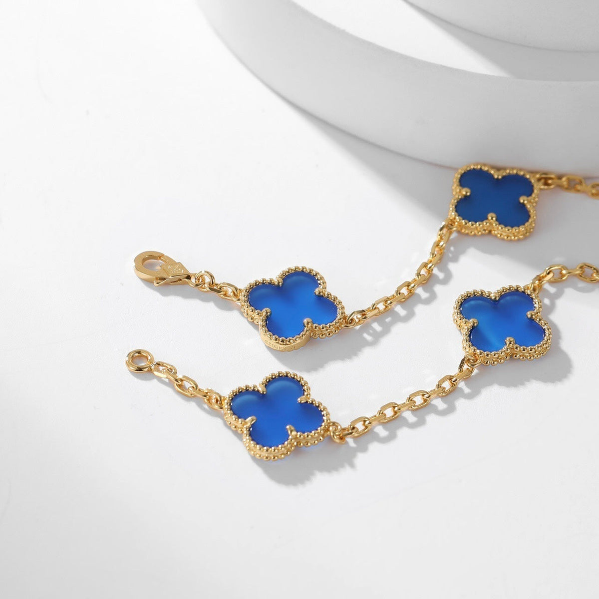 [⭐Haelin Jewelry]CLOVER 10 MOTIFS BLUE AGATE NECKLACE