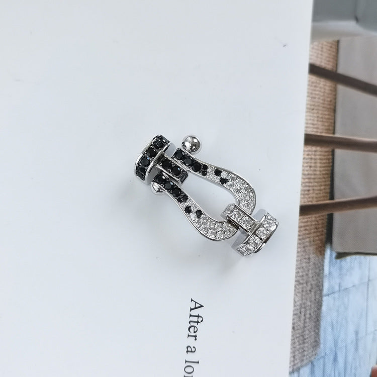 [⭐Haelin Jewelry]FORCE LARGE HORSESHOE BLACK WHITE DIAMOND BRACELET ROSE GOLD