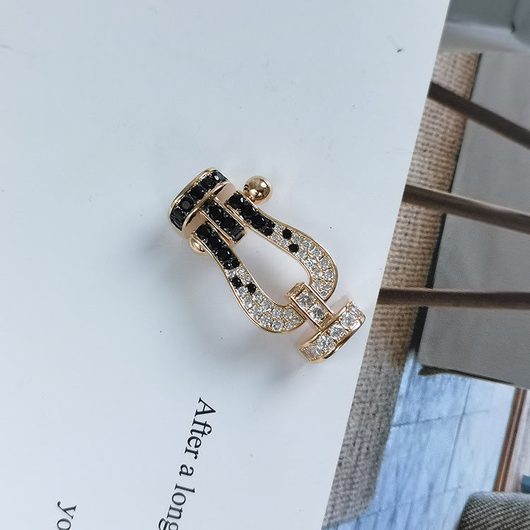 [⭐Haelin Jewelry]FORCE LARGE HORSESHOE BLACK WHITE DIAMOND BRACELET ROSE GOLD