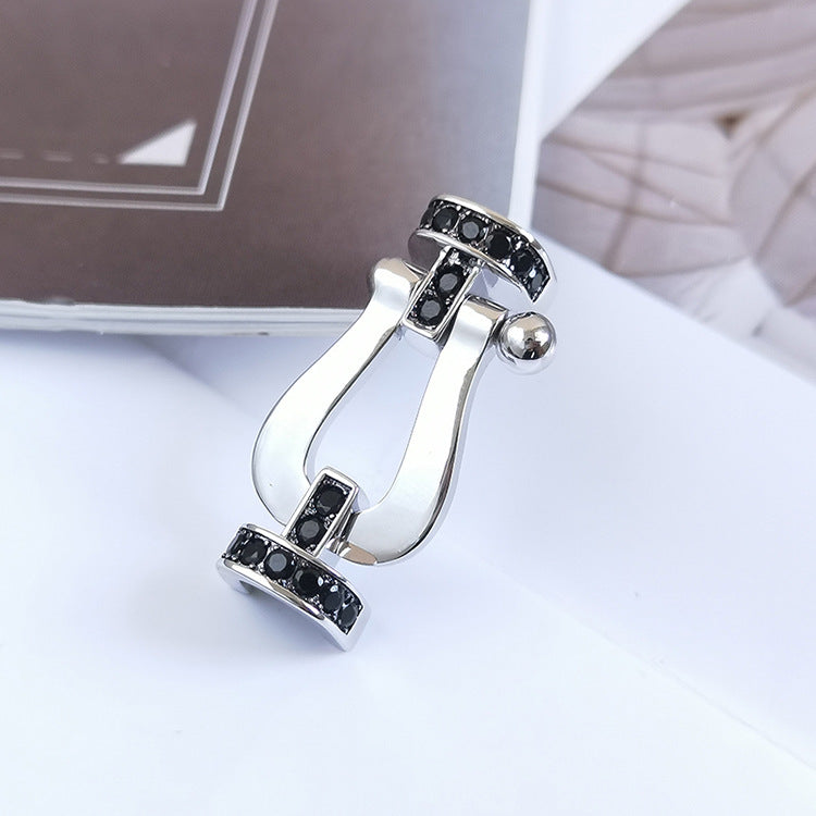 [⭐Haelin Jewelry]FORCE LARGE HORSESHOE BLACK DIAMOND BRACELET SILVER
