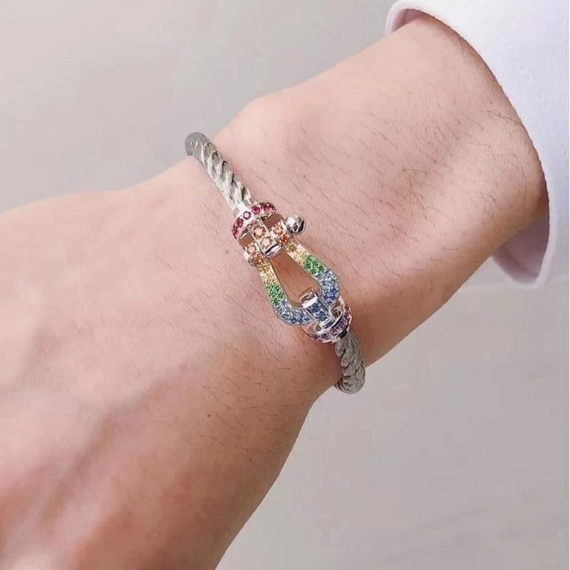 [⭐Haelin Jewelry]FORC LARGE HORSESHOE  COLORED DIAMOND BRACELET SILVER