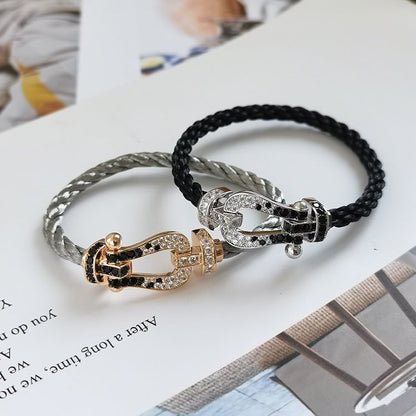 [⭐Haelin Jewelry]FORCE LARGE HORSESHOE BLACK WHITE DIAMOND BRACELET SILVER