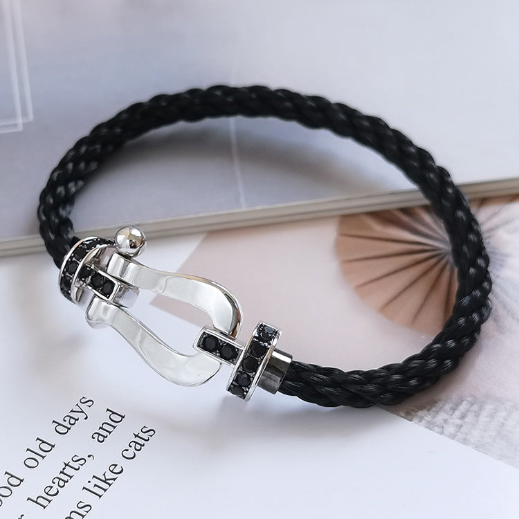 [⭐Haelin Jewelry]FORCE LARGE HORSESHOE BLACK DIAMOND BRACELET SILVER