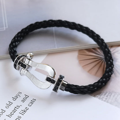 [⭐Haelin Jewelry]FORCE LARGE HORSESHOE BLACK DIAMOND BRACELET SILVER