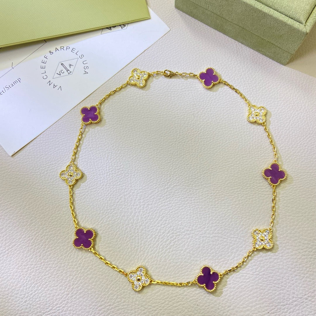 [⭐Haelin Jewelry Jewelry]CLOVER 10 MOTIFS  PURPLE VIOLET DIAMOND NECKLACE