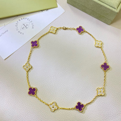 [⭐Haelin Jewelry Jewelry]CLOVER 10 MOTIFS  PURPLE VIOLET DIAMOND NECKLACE