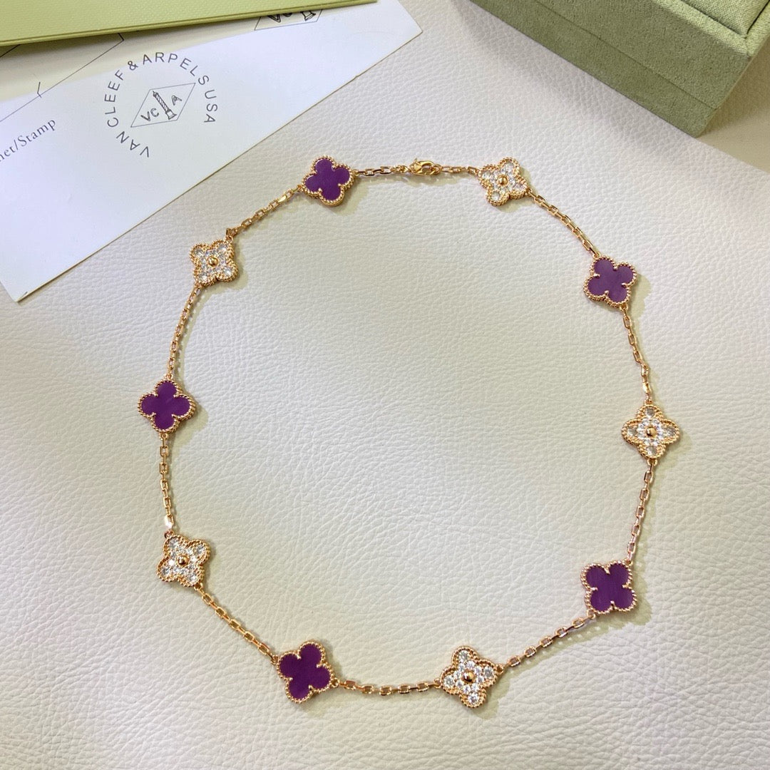 [⭐Haelin Jewelry Jewelry]CLOVER 10 MOTIFS  PURPLE VIOLET DIAMOND NECKLACE