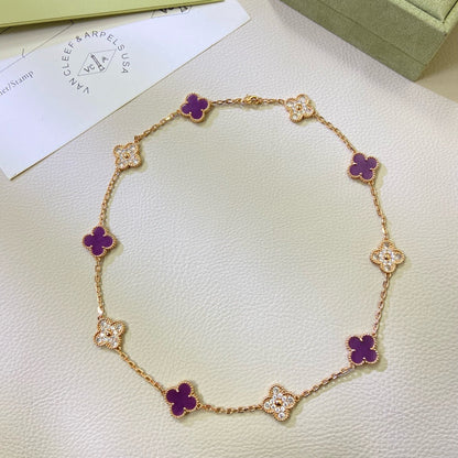 [⭐Haelin Jewelry Jewelry]CLOVER 10 MOTIFS  PURPLE VIOLET DIAMOND NECKLACE