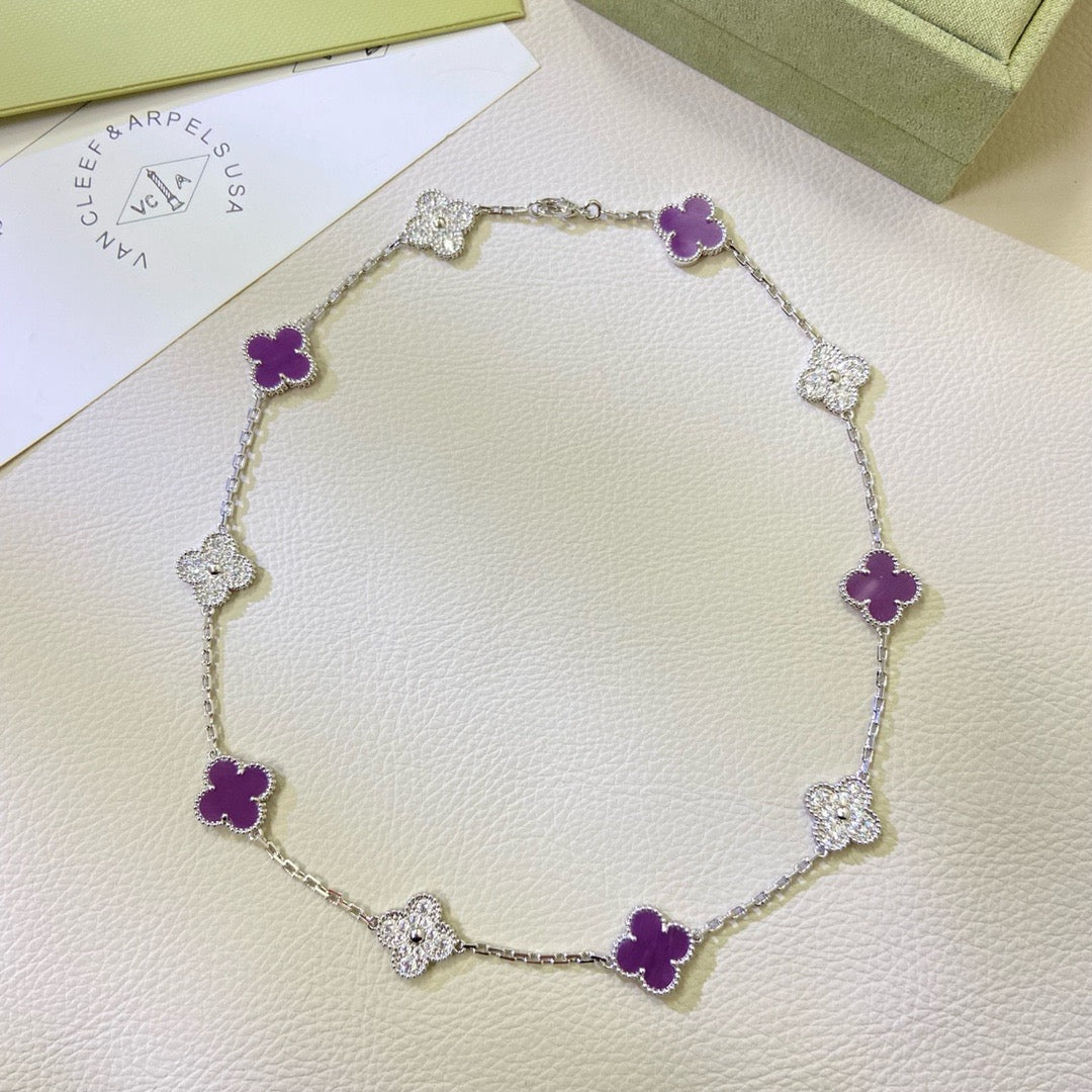 [⭐Haelin Jewelry Jewelry]CLOVER 10 MOTIFS  PURPLE VIOLET DIAMOND NECKLACE