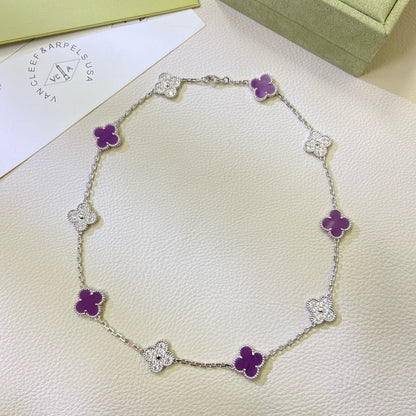 [⭐Haelin Jewelry Jewelry]CLOVER 10 MOTIFS  PURPLE VIOLET DIAMOND NECKLACE