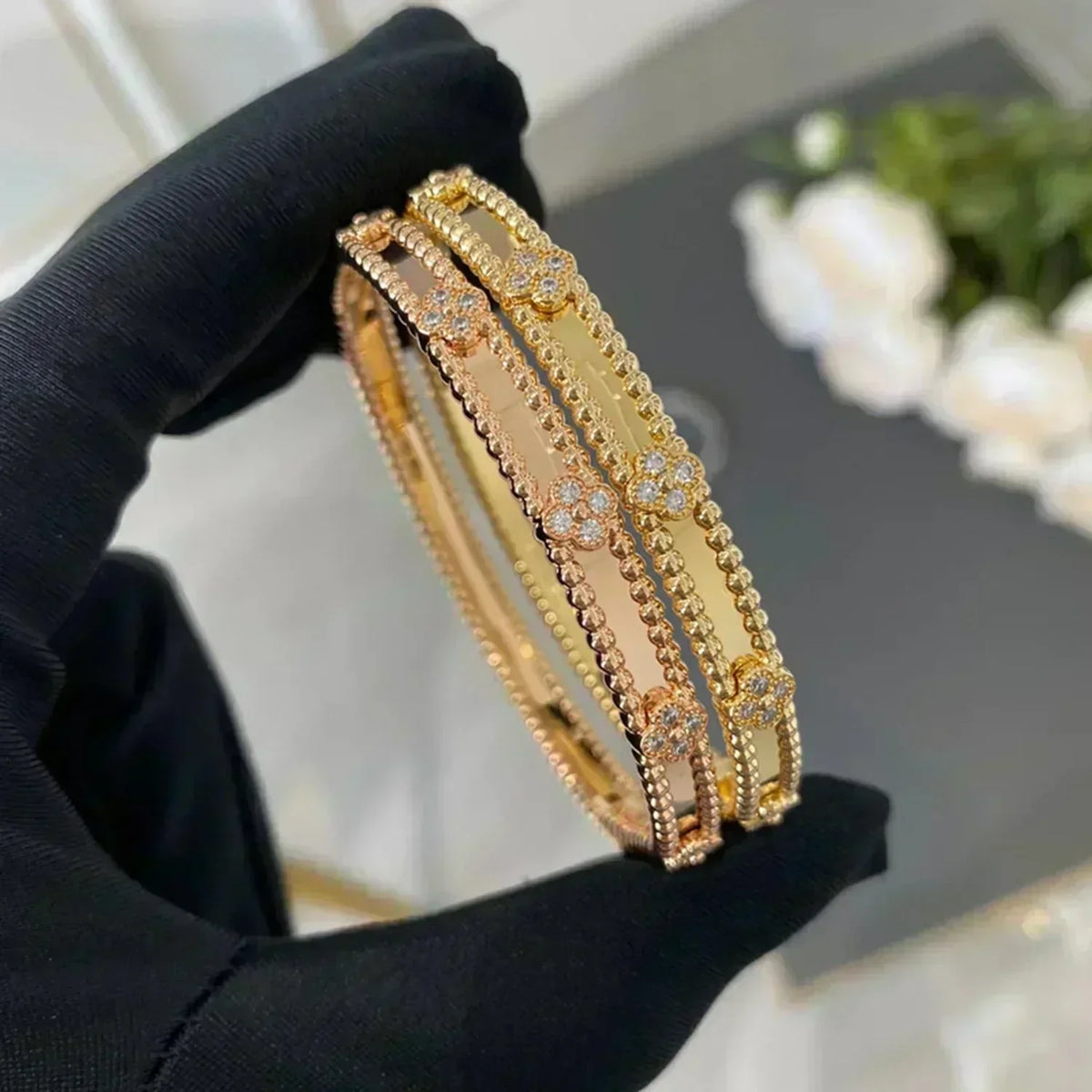[⭐Haelin Jewelry]CLOVER BRACELET 4MM DIAMONDS