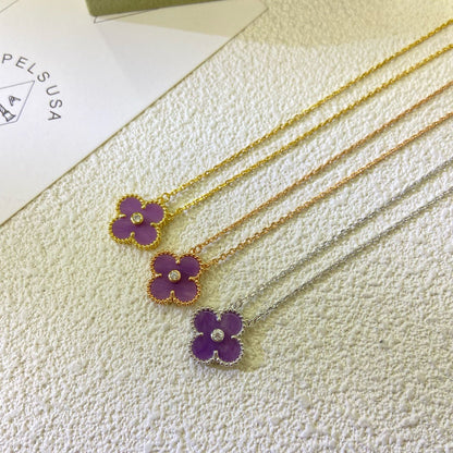 [⭐Haelin Jewelry Jewelry]CLOVER 15MM DIAMOND  PURPLE VIOLET NECKLACE