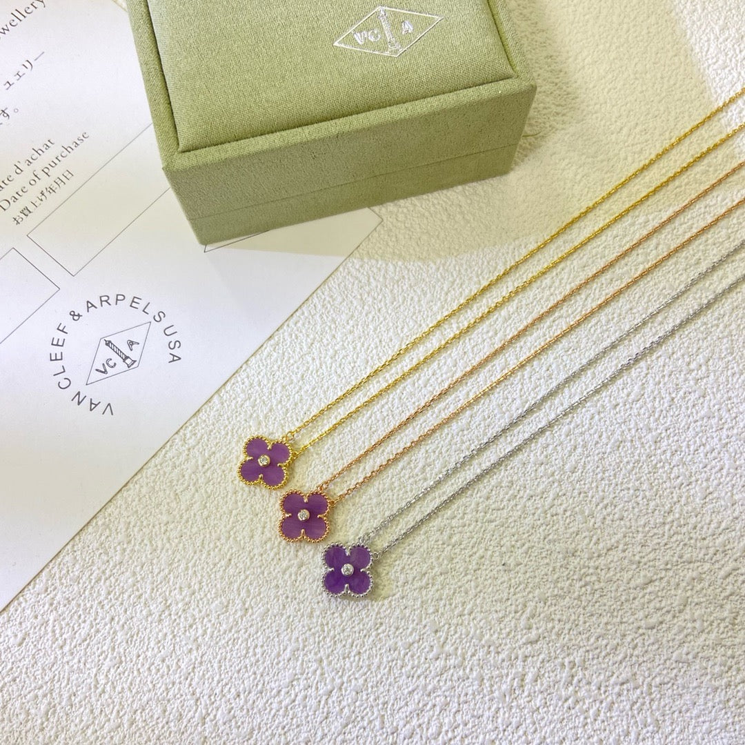 [⭐Haelin Jewelry Jewelry]CLOVER 15MM DIAMOND  PURPLE VIOLET NECKLACE