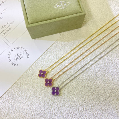 [⭐Haelin Jewelry Jewelry]CLOVER 15MM DIAMOND  PURPLE VIOLET NECKLACE